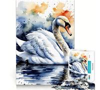 Puzzle da 1000 pezzi con cigno ad acquerello per ragazzi,divertente gioco di memoria,incastro perfetto senza spazi vuoti,attività per tutta la famiglia (50x75cm)