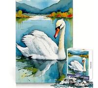 Puzzle da 1000 pezzi con cigno ad acquerello sul lago,ideale per adulti,per migliorare la concentrazione,alleviare lo stress,divertirsi,tagliare con precisione e creare un regalo festivo (50x75cm)