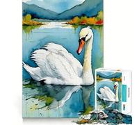 Puzzle da 1000 pezzi con cigno ad acquerello sul lago per ragazzi,attività divertente e rilassante per il gruppo al chiuso (38x52cm)