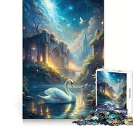 Puzzle da 1000 pezzi con cigno in un paesaggio fantastico con rovine, ideale per ragazzi Stimola la memoria, crea un'atmosfera piacevole e rilassante Dimensioni 38x52cm