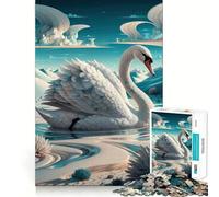 Puzzle da 1000 pezzi con cigno in un paesaggio surreale per adolescenti, rompicapo per la casa, attività creativa, taglio premium, articolo regalo di Babbo Natale 38x52cm