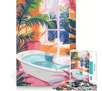 Puzzle da 1000 pezzi con cigno nella vasca da bagno e piante tropicali per adulti, gioco di logica e abilità, calma e relax, taglio preciso, regalo affettuoso 38x26cm