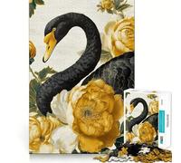 Puzzle da 1000 pezzi con cigno nero e fiori dorati,gioco di precisione con bordi perfetti,giocattolo per allenare la mente,divertimento a ritmo lento,regalo di compleanno 50x75cm