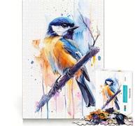 Puzzle da 1000 pezzi con cinciallegra ad acquerello,regalo di alta qualità,gioco creativo per stimolare la mente,pace e divertimento,decorazione natalizia da parete (50x75cm)