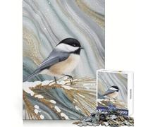 Puzzle da 1000 pezzi con cinciallegra dalla testa nera su ramo di pino innevato, ideale per adolescenti, stimolante per la mente, per un relax consapevole, con bordi lisci e un elegante regalo