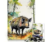 Puzzle da 1000 pezzi con cinghiale ad acquerello per adolescenti, con dettagli nitidi, fuga serena, taglio uniforme, perfetto per Natale (50x75cm)