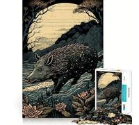 Puzzle da 1000 pezzi con cinghiale in stile Ukiyo-e giapponese per adulti,ideale per attività ricreative e di recupero della memoria Taglio laser di alta qualità,per momenti di tranquillità