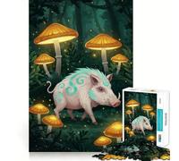 Puzzle da 1000 pezzi con cinghiale nella foresta incantata dei funghi Gioco di precisione,stimolante per la mente,ideale per momenti di relax,decorazione natalizia da appendere al muro 38x52cm