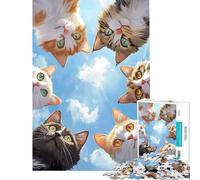 Puzzle da 1000 pezzi con cinque gatti che guardano in alto Gioco impegnativo e stimolante per tutta la famiglia ideale per rilassarsi e divertirsi dai 14 anni in su (50x75cm)
