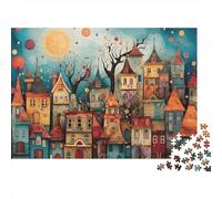 Puzzle da 1000 pezzi con città fantastica e stravagante, dipinto di un villaggio incantato per adulti, gioco educativo, decorazione per la casa, difficile, stimolante, regalo di compleanno. 38x26cm