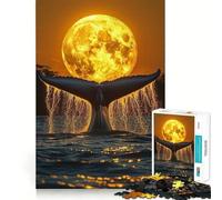 Puzzle da 1000 pezzi con coda di balena blu,luna e megattera,bordi senza soluzione di continuità,gioco di logica e divertimento,ideale per il tempo libero,regalo artistico di Natale 38x26cm