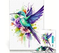 Puzzle da 1000 pezzi con colibrì ad acquerello,ideale per adulti Gioco di logica e divertimento mentale,con tecnologia di taglio laser avanzata Una sfida divertente per ingannare il tempo (38x26cm)