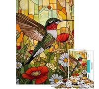 Puzzle da 1000 pezzi con colibrì in vetro colorato ideale per ragazzi e famiglie per un divertimento unico tra genitori e figli perfetto come regalo di compleanno o di Natale 38x52cm