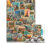 Puzzle da 1000 pezzi con collage di francobolli di Parigi, 1000 pezzi per adolescenti, ideale come regalo per tutta la famiglia, adatto per bambini di età compresa tra 26x38cm e 14 anni