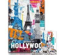 Puzzle da 1000 pezzi con collage di francobolli di Parigi per adulti e ragazzi, difficile da completare ma divertente e umoristico regalo di compleanno, regali, arte murale 38x26cm