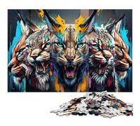 Puzzle da 1000 pezzi con collage di linci colorate per adulti puzzle in legno gioco impegnativo (dimensioni 75x50 cm)