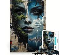 Puzzle da 1000 pezzi con collage di volti di paesaggi naturali e urbani per adulti e ragazzi, rompicapo rilassante, attività artistica da assemblare, regalo premuroso (38x52cm)