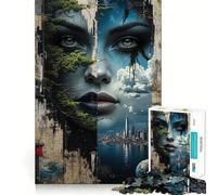 Puzzle da 1000 pezzi con collage di volti di paesaggi naturali e urbani per adulti, gioco di logica e svago, bordi lisci, regalo perfetto (50x75cm)