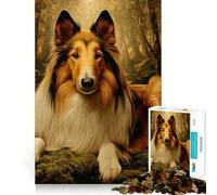 Puzzle da 1000 pezzi con Collie a pelo lungo nella foresta per adulti, ideale per rafforzare la memoria, divertimento e svago, con bordi di qualità, elegante e regalo (38x52cm)