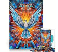 Puzzle da 1000 pezzi con colomba della pace in vetro colorato per adolescenti, stimola la memoria, riduce lo stress e crea un'immagine tridimensionale da appendere al muro (38x52cm)
