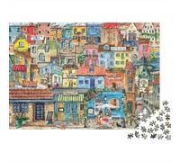 Puzzle da 1000 pezzi con colorata città europea, paesaggio montano surreale, gioco educativo per adulti, bellissima decorazione, ideale per compleanni, 52x38 cm.