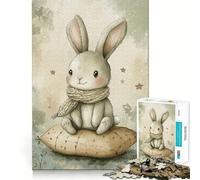 Puzzle da 1000 pezzi con coniglietto acquerellato e sciarpa su cuscino per adulti,gioco di abilità mentale,taglio laser per un incastro perfetto,attività gratificante per le giornate di pioggia