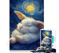 Puzzle da 1000 pezzi con coniglietto addormentato sotto un cielo stellato, ideale per ragazzi Giocattolo intelligente per il tempo libero, taglio preciso, regalo stagionale 38x52cm
