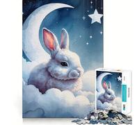 Puzzle da 1000 pezzi con coniglietto bianco assonnato tra le nuvole, acquerello, ideale per ragazzi, gioco intelligente, passatempo per la casa, taglio preciso, regalo premuroso 38x26cm