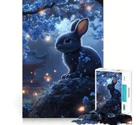 Puzzle da 1000 pezzi con coniglietto blu in un giardino giapponese,pezzi a incastro,gioco divertente e rilassante,ideale per decorazioni natalizie 38x26cm