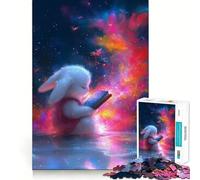 Puzzle da 1000 pezzi con coniglietto che legge un libro in una scena cosmica,taglio perfetto,divertente gioco di logica,gioco gratuito,attività per compleanno (50x75cm)