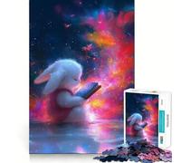Puzzle da 1000 pezzi con coniglietto che legge un libro in una scena cosmica,taglio premium,gioco per lo sviluppo della mente,momento di pace e divertimento,regalo di compleanno (38x52cm)