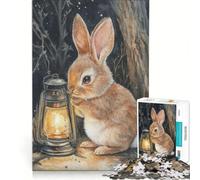 Puzzle da 1000 pezzi con coniglietto curioso e lanterna, decorazione da parete, attività divertenti per la casa, collezione d'artista, belle arti 38x26cm