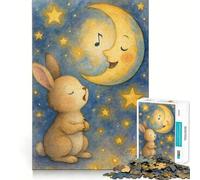 Puzzle da 1000 pezzi con coniglietto e luna che cantano, ad acquerello, per adolescenti, gioco di pensiero, divertimento condiviso, bordi precisi, oggetto regalo di Babbo Natale 38x26cm