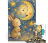 Puzzle da 1000 pezzi con coniglietto e luna che cantano, ad acquerello, per adulti, ideale per esercizi mentali, antistress, design elegante da assemblare 38x52cm