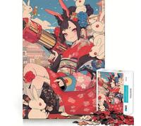Puzzle da 1000 pezzi con coniglietto,geisha e coniglietti,perfetto per un gioco che stimola la mente e favorisce il relax,ideale per decorazioni natalizie da parete (38x52cm)