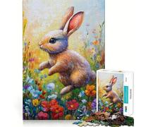 Puzzle da 1000 pezzi con coniglietto in fiore,taglio perfetto,divertente gioco di logica,gioco gratuito,attività per compleanno (50x75cm)