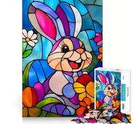 Puzzle da 1000 pezzi con coniglietto pasquale in vetro colorato per ragazzi gioco stimolante per la mente semplice e divertente con incastri precisi ideale per creare un desiderio di Babbo Natale