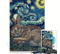 Puzzle da 1000 pezzi con coniglio addormentato e tema Notte stellata, per adulti, gioco di logica e stimolazione mentale, antistress, con taglio preciso, 38x26cm
