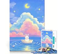 Puzzle da 1000 pezzi con coniglio barca e cielo al chiaro di luna ideale per adolescenti Stimola la memoria crea un'atmosfera tranquilla e rilassante Taglio di alta qualità regalo perfetto (38x26cm)
