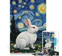Puzzle da 1000 pezzi con coniglio bianco in stile Notte Stellata,gioco creativo con componenti robusti e ben definiti,ideale da portare in viaggio,gioco per allenare la mente (38x26cm)