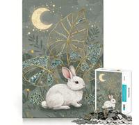 Puzzle da 1000 pezzi con coniglio bianco,luna e foglie per ragazzi,ideale,divertente e con pezzi di dimensioni uniformi e precisi,perfetto per un'attività di gruppo rilassante al chiuso