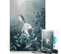 Puzzle da 1000 pezzi con coniglio bianco tra le foglie blu,gioco creativo per sviluppare le capacità cognitive Componenti robusti e facili da tagliare,ideale da portare in viaggio Gioco Regalo