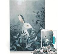 Puzzle da 1000 pezzi con coniglio bianco tra le foglie blu gioco interattivo allena la mente e la manualità compleanno e Natale 50x75cm