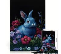 Puzzle da 1000 pezzi con coniglio blu barocco in un giardino fiorito,ideale per adolescenti,stimola la capacità di ragionamento,favorisce la calma e il relax,con tagli netti e rappresenta un regalo