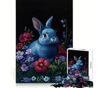 Puzzle da 1000 pezzi con coniglio blu barocco in un giardino fiorito per adulti, ideale per allenare la memoria, un passatempo rilassante e sicuro Regalo perfetto per le festività (50x75cm)