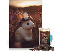 Puzzle da 1000 pezzi con coniglio e corona di fiori in un campo di lavanda, ideale per ragazzi Gioco di logica e relax, con bordi netti, perfetto come decorazione da parete (50x75cm)