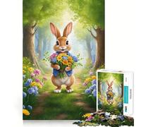 Puzzle da 1000 pezzi con coniglio e fiori nella foresta per ragazzi, gioco di logica, momento di pace, taglio perfetto, lista dei desideri di Babbo Natale (38x26cm)