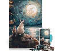 Puzzle da 1000 pezzi con coniglio e gatto sotto la luna piena, ideale per adulti, per esercitare la mente, rafforzare i legami familiari, con taglio di precisione e come regalo creativo (50x75cm)
