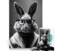 Puzzle da 1000 pezzi con coniglio in bianco e nero,taglio preciso,gioco creativo per stimolare la mente,facile da giocare,decorazione natalizia (50x75cm)