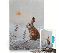 Puzzle da 1000 pezzi con coniglio in un paesaggio invernale per adolescenti, stimola la memoria, rilassante, taglio premium, sorpresa di compleanno (50x75cm)